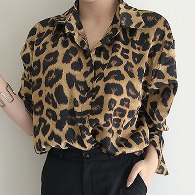 peilit 女款豹紋時尚柔軟寬鬆襯衫
