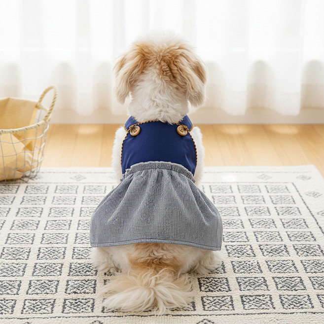 웨이비데이즈 반려동물 스티치 단추 나시 티셔츠 W265-0186, 네이비(W265-0186NM), 1개