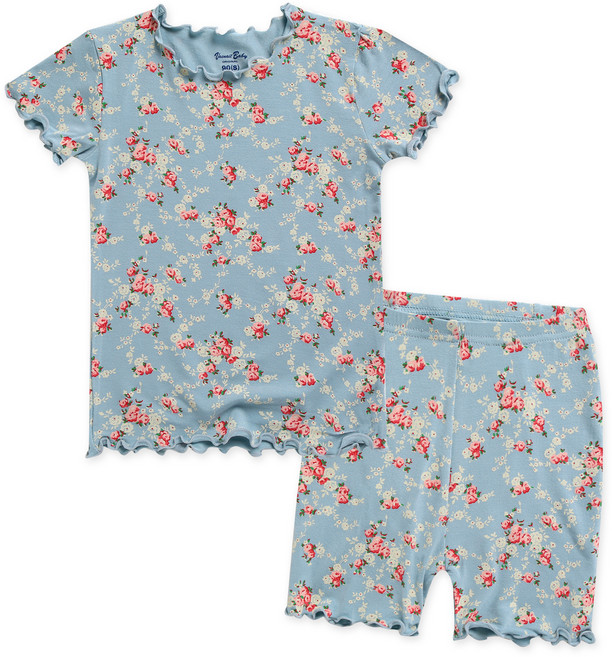 VAENAIT BABY 女童款人造絲褶皺花朵短袖居家服套裝