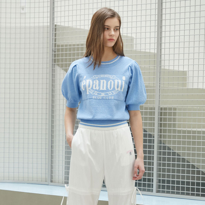 에고이스트 여성용 레터링 인타샤 부클사 반소매 니트 ER2BO410