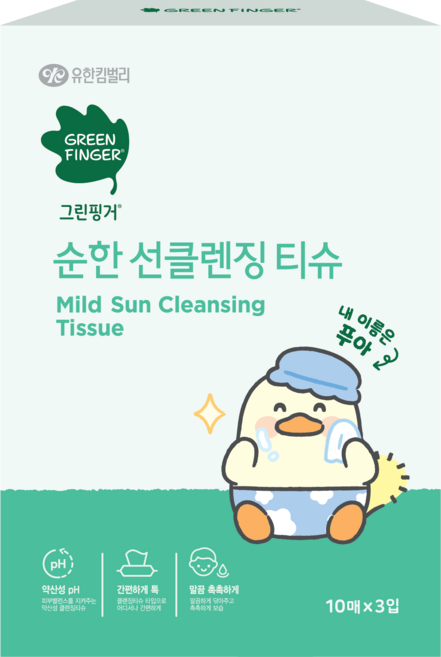 그린핑거 유아용 푸아 에디션 순한 선클렌징 티슈, 60g, 10매, 3개