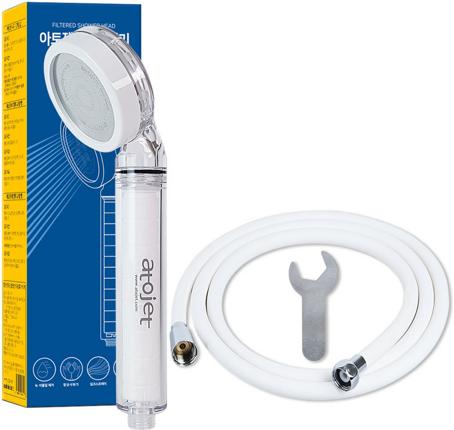 아토젯 필터 샤워기 + 샤워호스 2m 세트, 1세트, 화이트