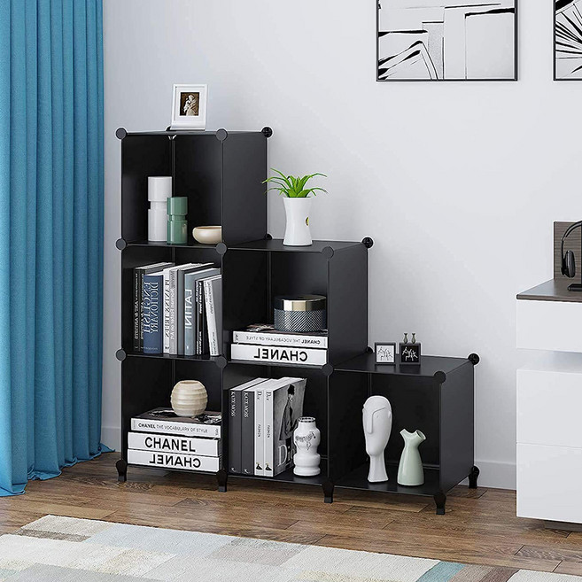 라라공방 DIY 인테리어 다용도 큐브 보관함 공간박스 수납함 6칸, 블랙, 1세트