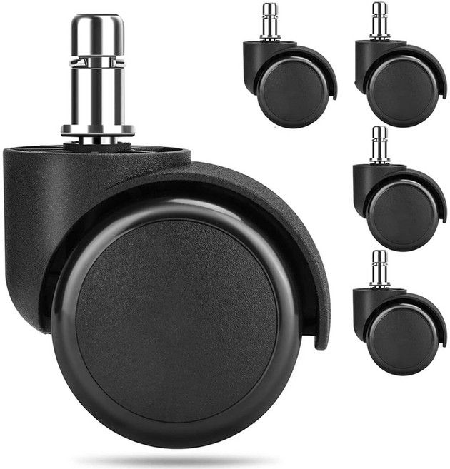 AHOYE 2吋 靜音辦公輪/輪子/活動輪/防刮輪 電腦椅 90%椅通用, 5個, 黑色