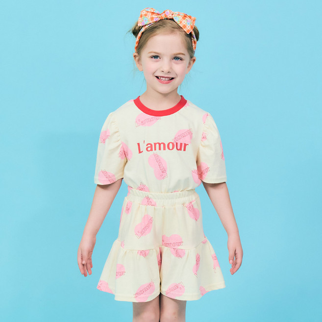 라라아망 여아용 통기성 레터링하트 프릴 큐롯팬츠