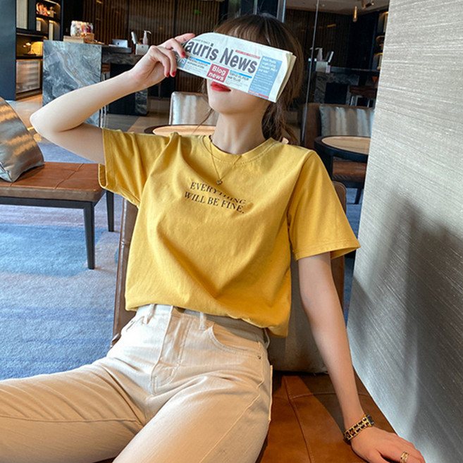 엘쏘 여성용 통기성 에브리띵 레터링 루즈핏 반팔 티셔츠