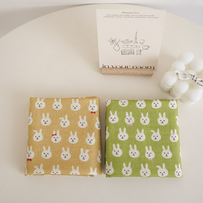 MAISONTEXTILE 女用100%純棉雙層紗布蝴蝶結兔子手帕2款 + 禮物包裝2入組