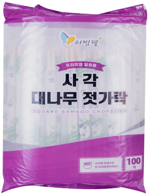 리빙웰 프리미엄 사각 대나무젓가락, 100개입, 1개