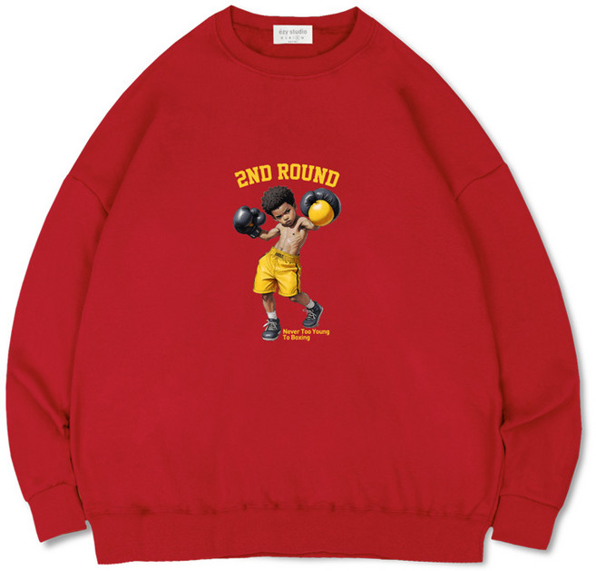 이지스튜디오 세컨복서 오버핏 3단쭈리 맨투맨 티셔츠