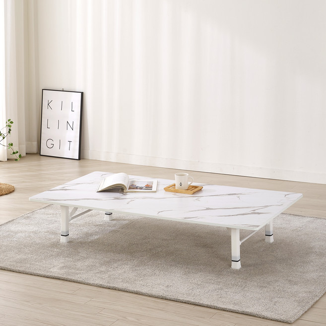 조은세상 코넬 LPM 직사각 트윈 높이조절 접이식 테이블, 마블