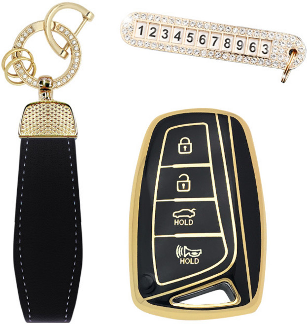 카템 엣지라인 풀커버 스마트키 케이스 세트, 블랙골드, 현대 H02