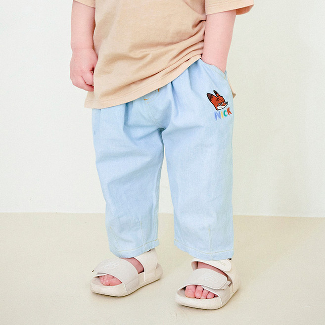 mollimelli 兒童透氣迪士尼動物方城市單褶青年布長褲