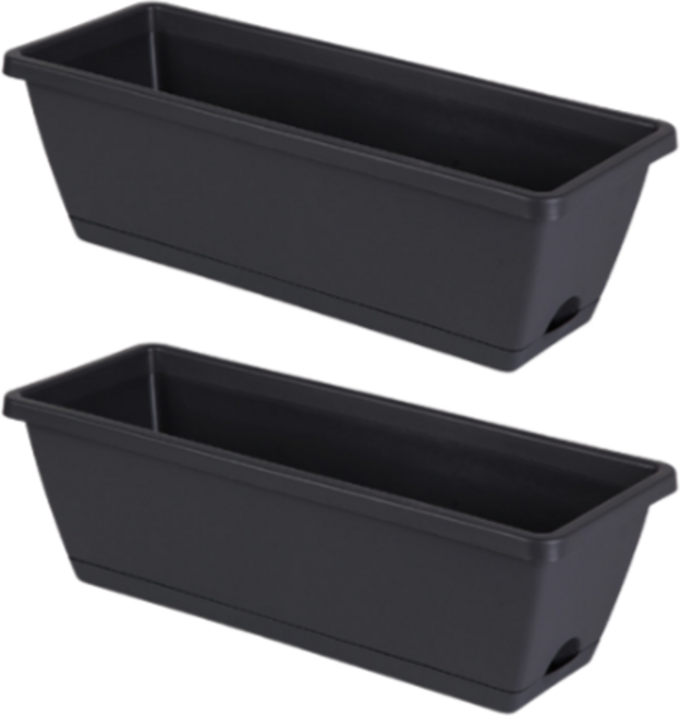 심플라인 플라스틱 직사각형 화분, 다크그레이, 2개