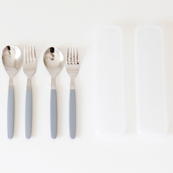 카모메키친 어린이 스푼포크 + 케이스 세트, 실버블루, 숟가락 2p + 포크 2p + 케이스 2p, 1세트