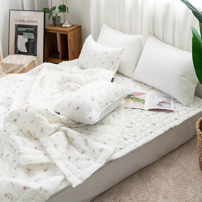 다이앤하우스 눈꽃 비쥬 스노우리플 스프레드 이불 베개 세트, 핑크