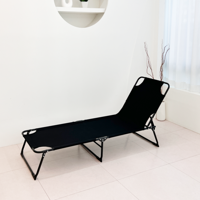 오브민 1인용 접이식 싱글침대 + 베개 세트, 블랙