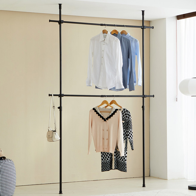 트레벨 커넥트 드레스룸 폴행거 28mm, 블랙