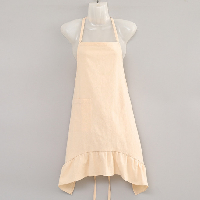 다파랑 파스텔 감성 롱 원피스형 프릴 에이프런 HJ1346, 베이지, 1개