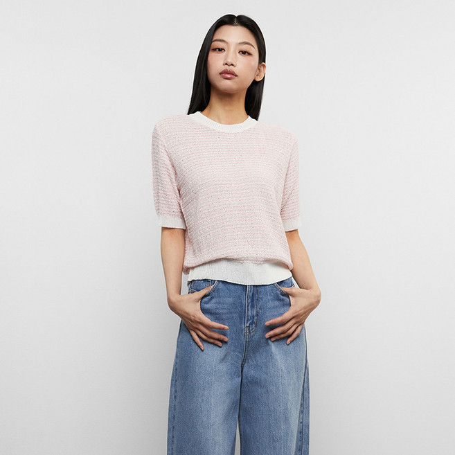 미쏘 여성용 트위드 반팔 풀오버