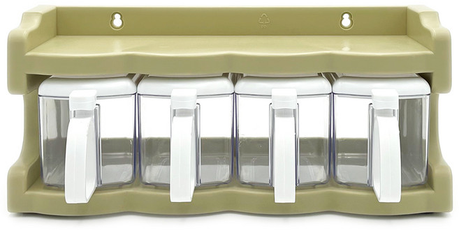 플라코 홈 원터치 투명 양념통 세트 골드, 1세트, 양념통 4p + 양념통 거치대