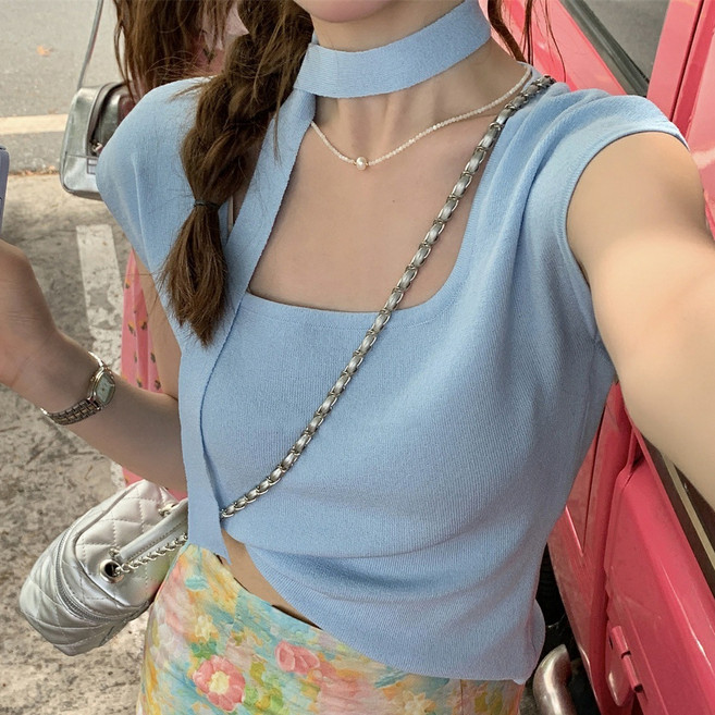 더시럽 여성용 아이스 슬림 니트 민소매 + 머플러 세트