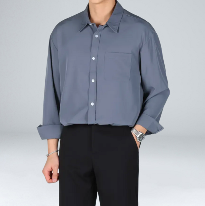 이브클로젯 남성용 링클프리 스판 오버핏 긴팔 셔츠 6711-1