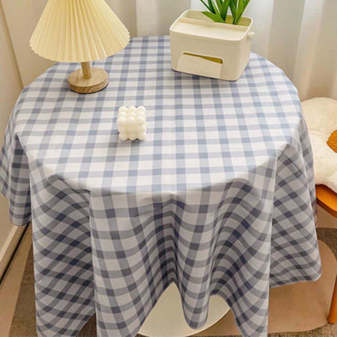 GUNU 감성 홈카페 식탁 테이블보, 블루체크, 1개, 90 x 90 cm