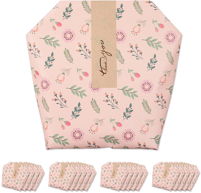 플라워가든 기프트백 + 띠스티커 스티커 20p + 봉투 20p 대, 핑크, 1세트
