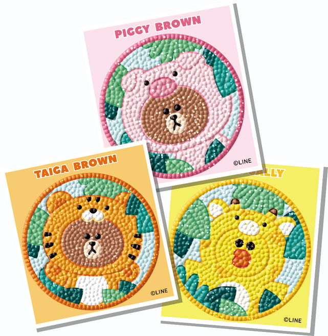 케이엠엘리 DIY 3D 라인스티커 정글 브라운 원형 보석십자수 10 x 11 cm 3종 세트, 혼합색상, 1세트