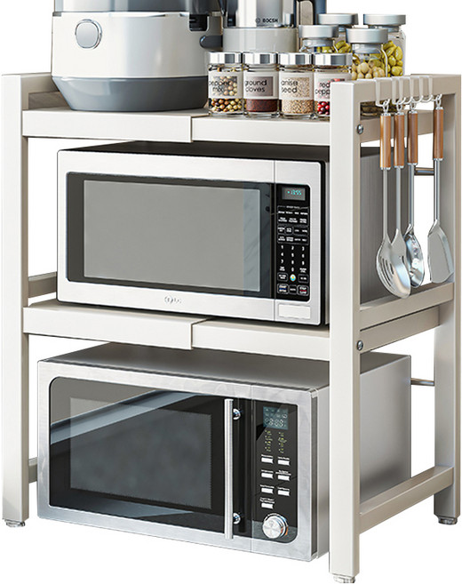 엠디유마켓 프리미엄 높이 너비 조절 전자레인지 선반 3단 + 후크걸이 6p 세트, 화이트, 1세트