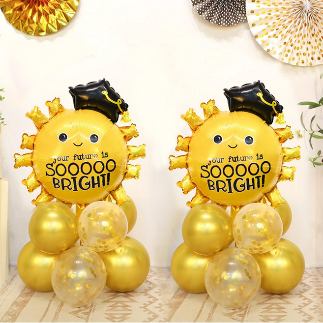 졸업 풍선 기둥 DIY 세트, 골드(30cm풍선) + 골드컨페티(30cm풍선) + 졸업학사모 태양(은박풍선), 2세트
