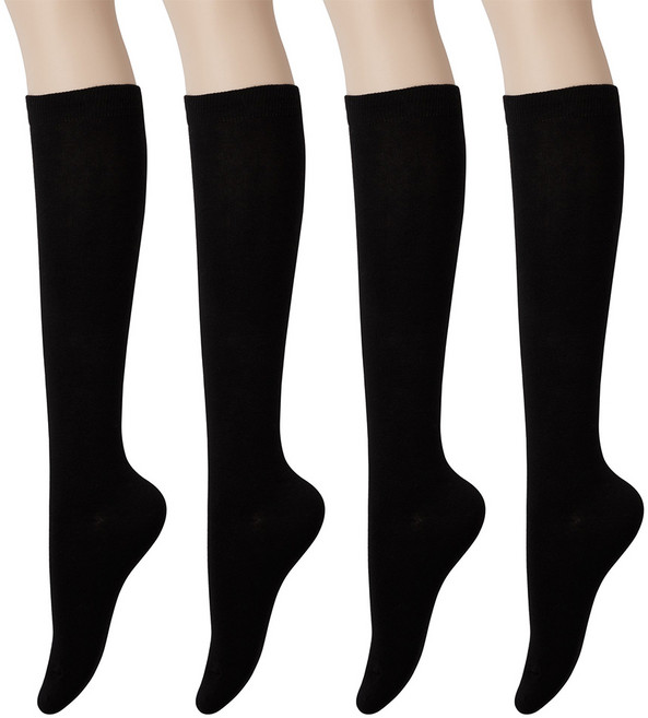 두발로 여성용 무지 니삭스 반장 양말 4p