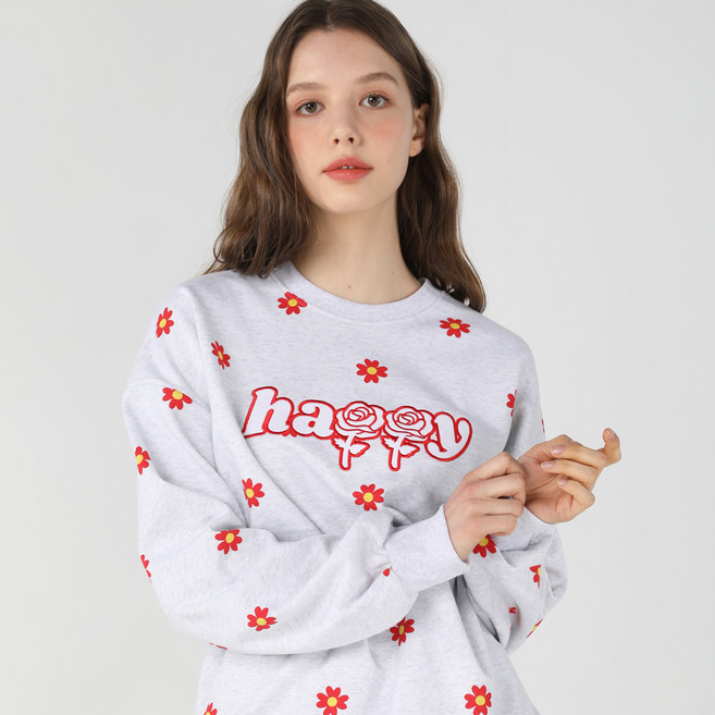 원더비지터 레드 플라워 패턴 스웻셔츠