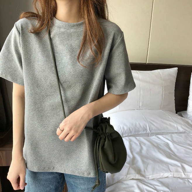 DMELD 女款夏季日常寬鬆素色圓領短袖T恤