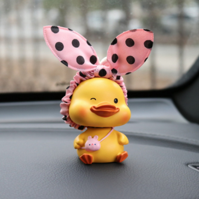 오토크루 노호혼 대시보드 오리인형, 땡땡이머리띠 노란오리, 1개