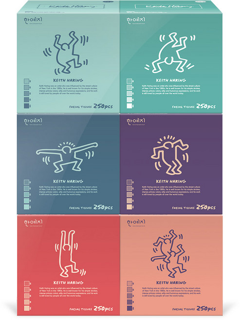 한예지 키스해링 오브제 천연펄프 미용티슈 2겹, 250매, 6개