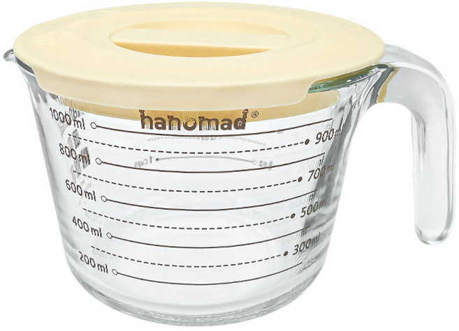 아노마드 내열유리 계량컵 + 뚜껑 세트, 투명(계량컵), 옐로우(뚜껑), 1세트, 1000ml