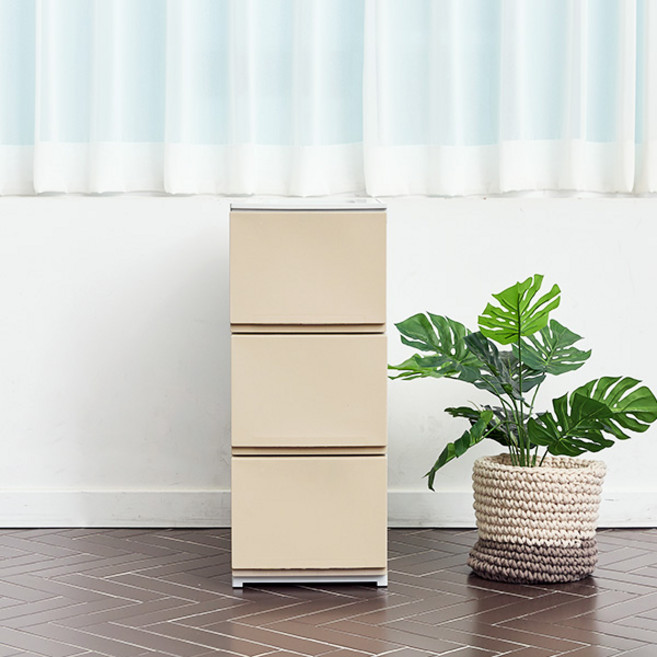 까사마루 트렌디 플렛 슬림 서랍장, 베이지, 3단