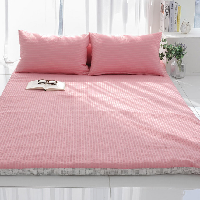 스코홈 국내 제조 여름 냉감 시어서커 홑겹 요커버 + 요솜 세트, 심쿵핑크