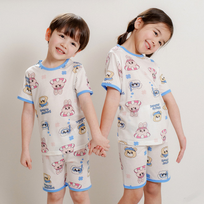 보누맘 5부 인견 자가드 실내복 상하의 세트