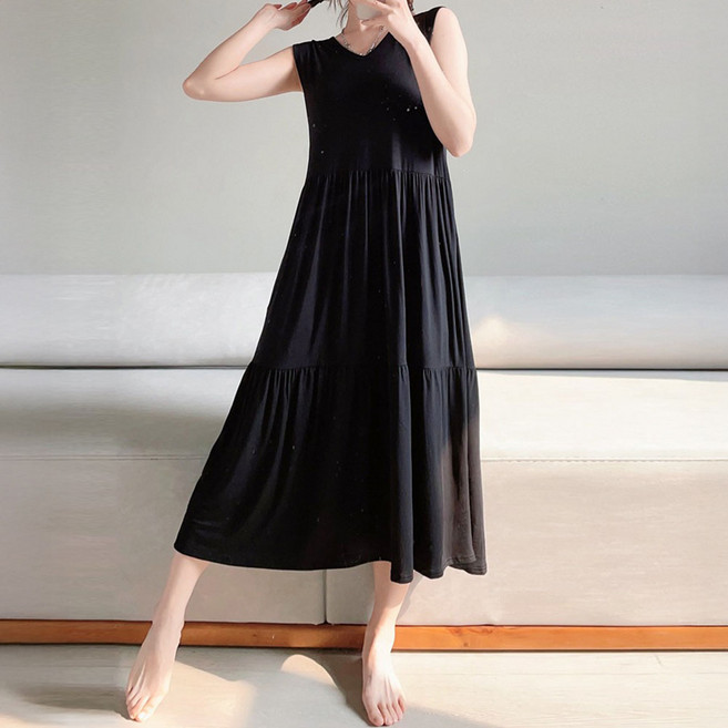 Paperments Evelyn 觸感舒適休閒無袖連身裙 11090 含大尺碼, 黑色