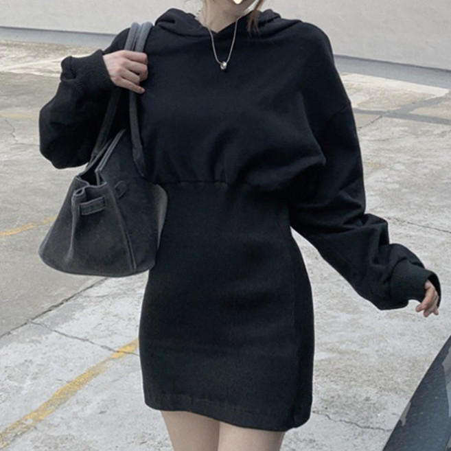 피어니스트 후디 캐주얼 날씬핏 허리밴딩 미니 원피스