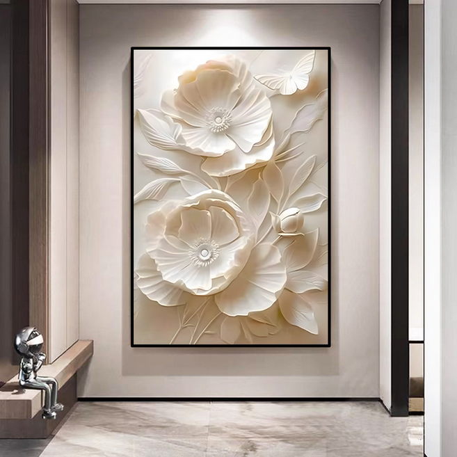 Treova 奶油質感花卉壁畫 玄關裝飾 黑色邊框 高畫質, 浪漫花語 04