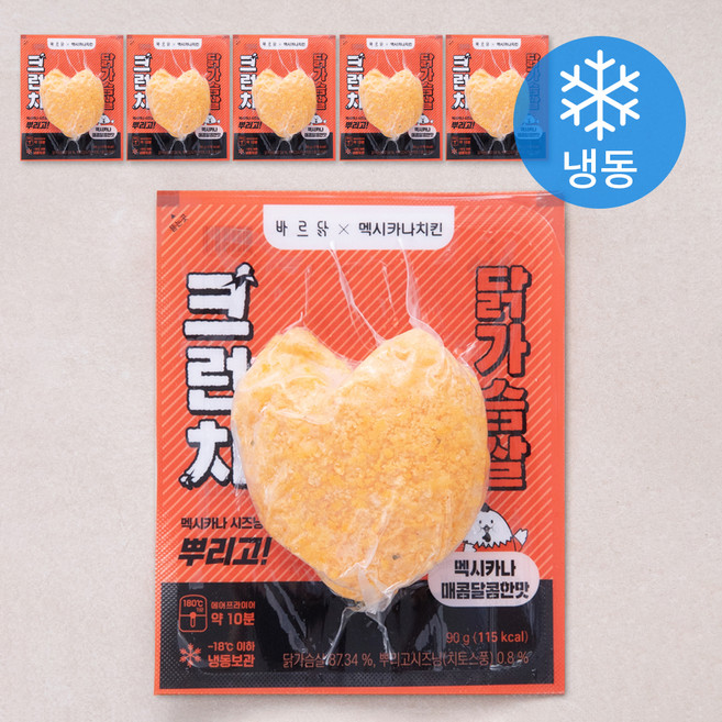 바르닭 멕시카나치킨 크런치 닭가슴살 매콤달콤한맛 (냉동), 90g, 1개입, 6개