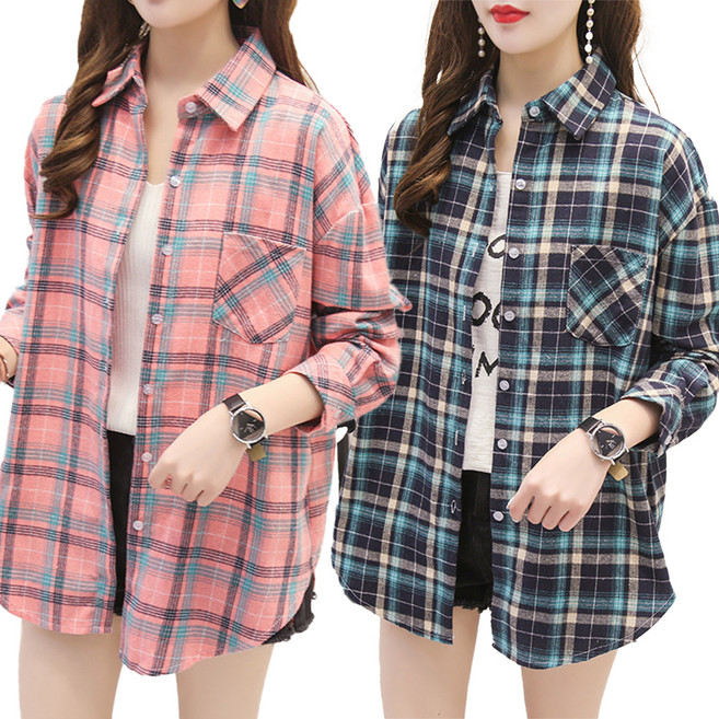 엘쏘 여성용 체크 남방 아우터 셔츠 2p
