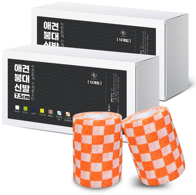 딩동펫 자가접착 애견 붕대신발, 체크오렌지, 24개