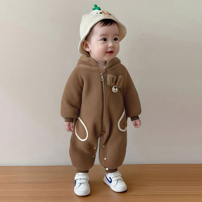 STARDOOR 嬰幼兒小熊口袋連帽防寒連身衣