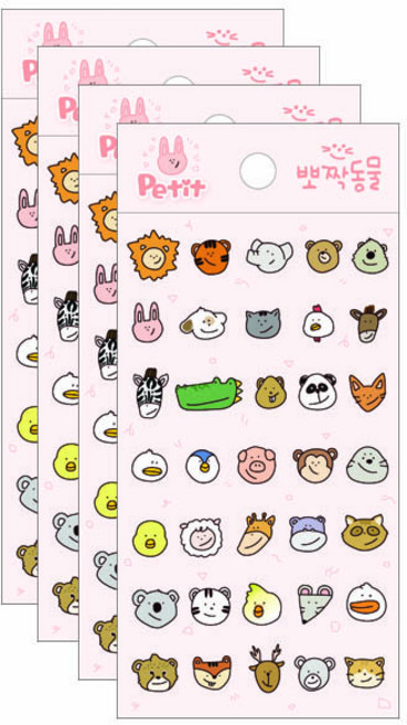쁘띠팬시 뽀짝동물 씰스티커 DA5574, 혼합색상, 4개