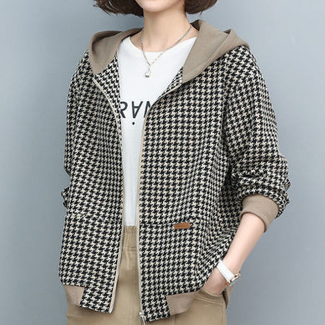 시크힐즈 여성용 아델린 체크 패턴 후드 버튼 다운 자켓 11094