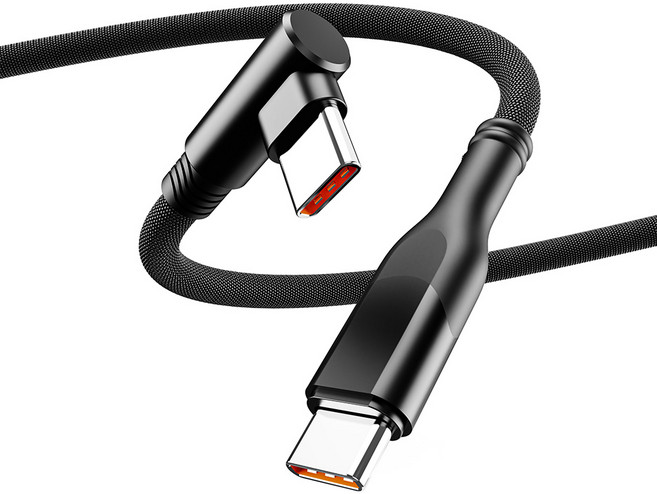 일리온 C타입-C타입 PD충전 100W L자형 패브릭 케이블, 블랙, 1개, 0.5m